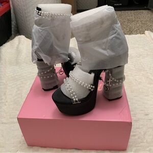 Dolls Kill Sugar Thrillz Black Holy Revelations Black Platform Heel, Size 8, NIB